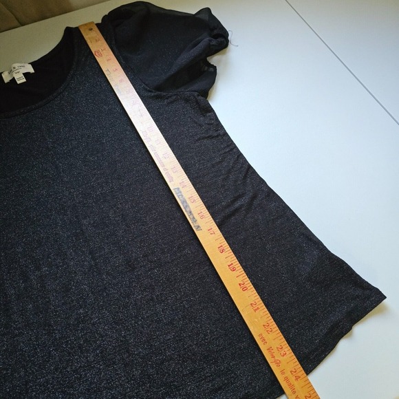 Kim & Cami Top Womens Large Black Metallic Puff Sleeve Party‎ Punk - Picture 9 of 10